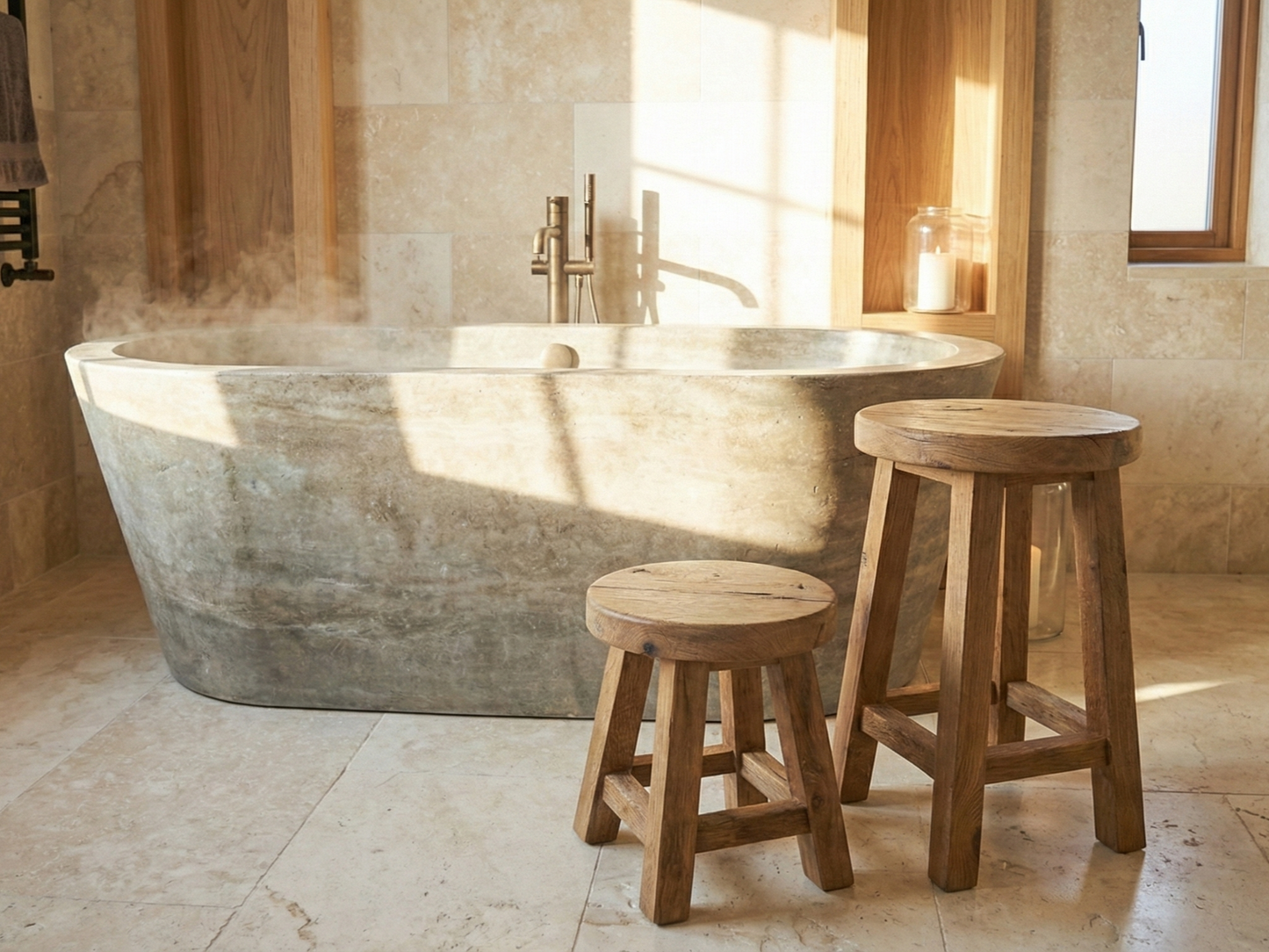 Reclaimed Wood Bathroom Stool | Unique Livingroom Bench