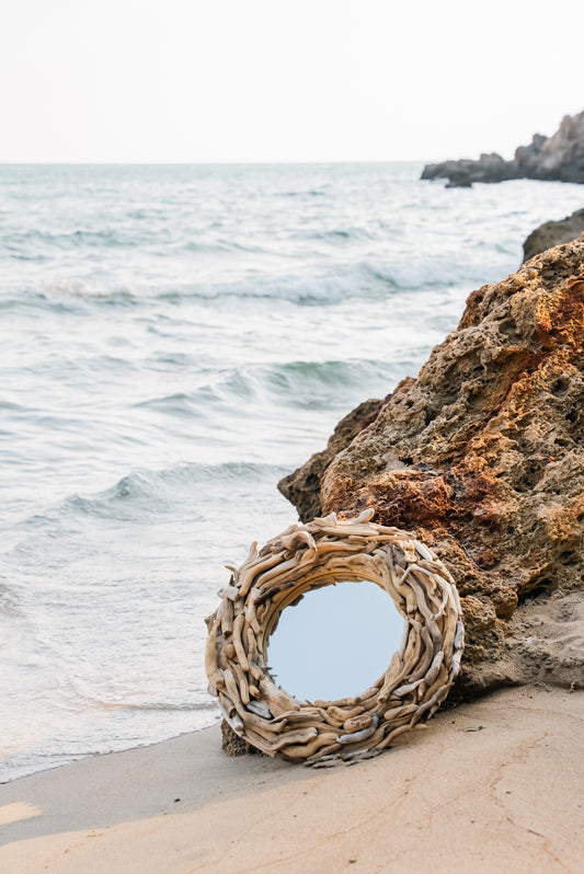 Driftwood Round Mirror | Coastal Rustic Wall Mirror
