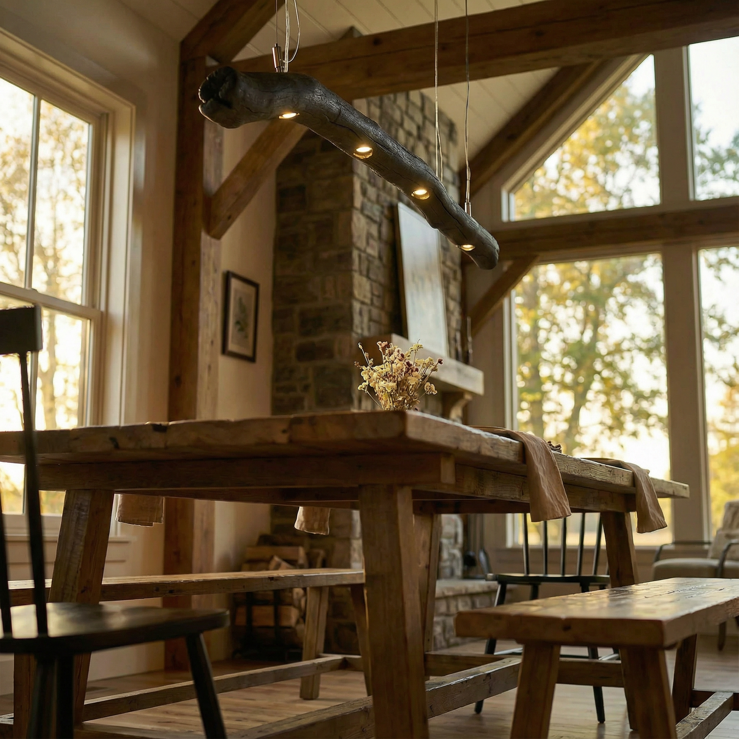 Driftwood Yakisugi Style Lamp | Rustic Wooden Chandelier