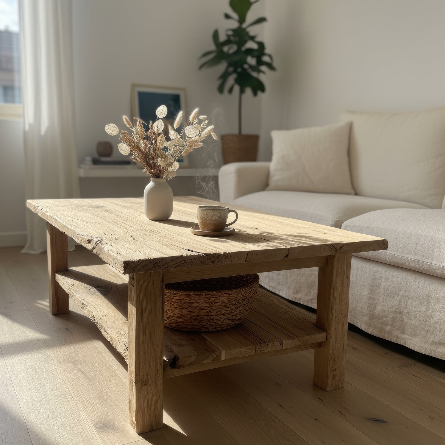 Solid Wood Coffee Table with Shelf