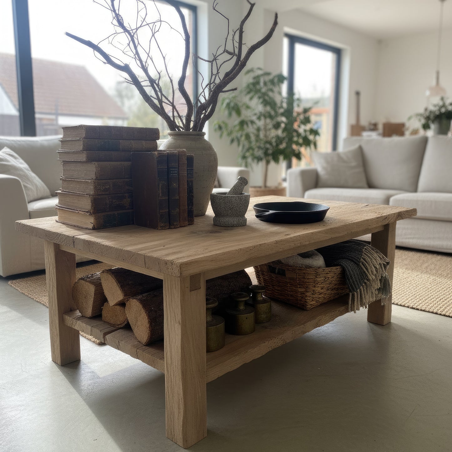 Solid Wood Coffee Table with Shelf
