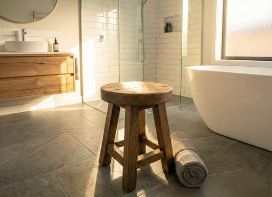 Reclaimed Wood Bathroom Stool | Unique Livingroom Bench