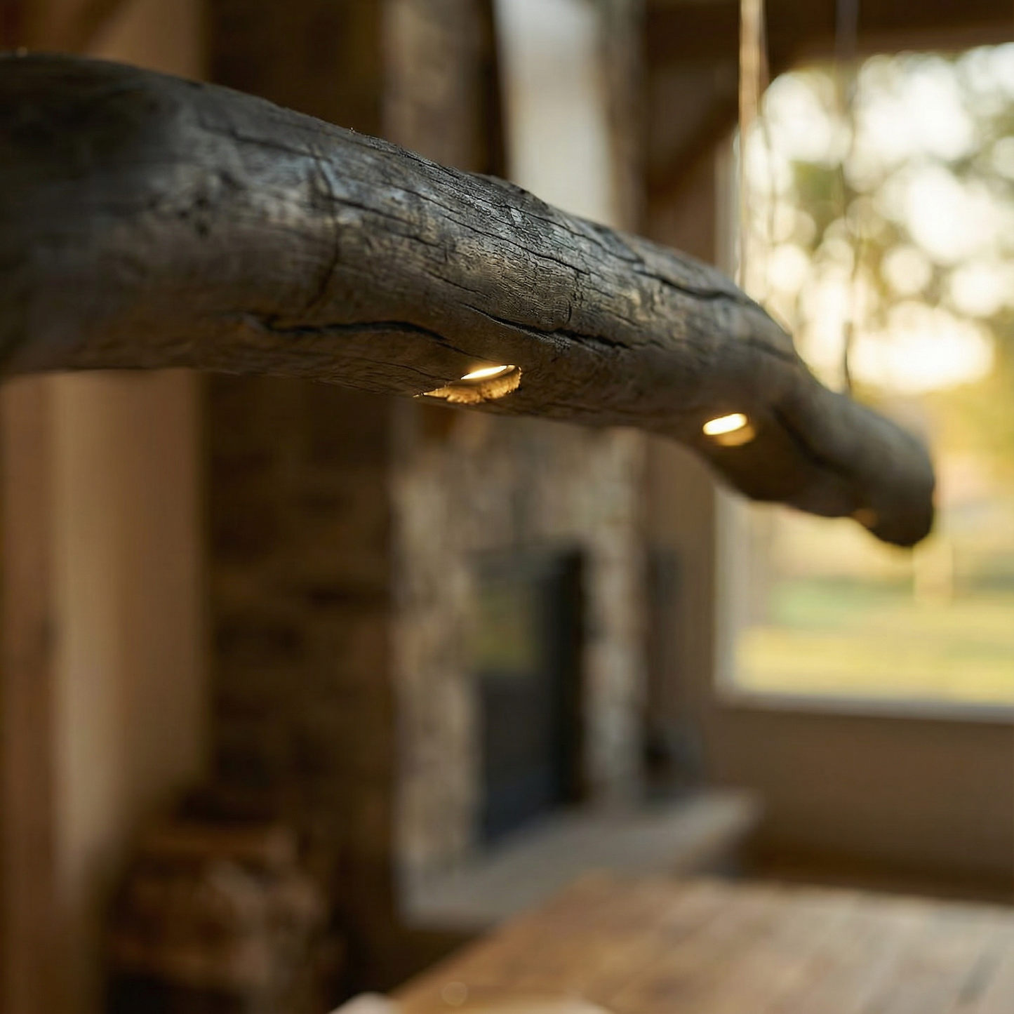 Driftwood Yakisugi Style Lamp | Rustic Wooden Chandelier