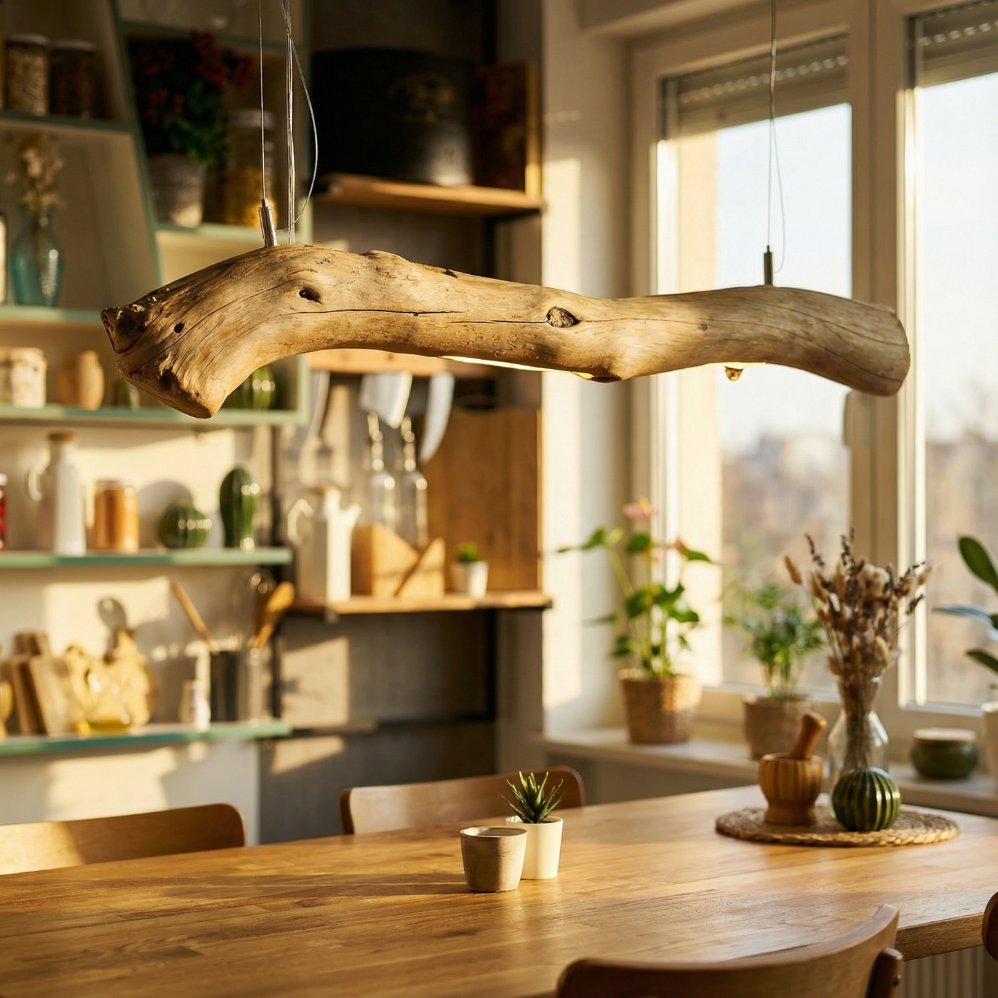 Driftwood Branch Chandelier | Rustic Wooden Ceiling Light