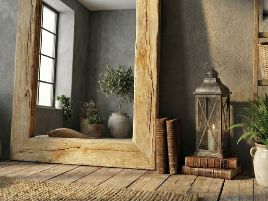 Custom Solid Wood Wall Mirror | Mid Century Rustic Decor