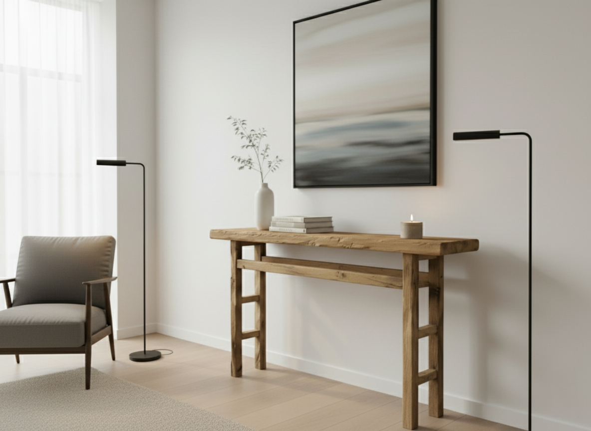 Slim Console Table in Solid Oak | Rustic Entryway Table