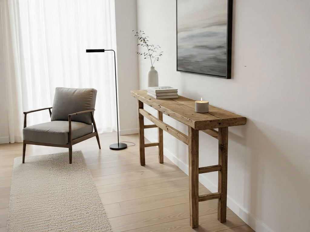 Slim Console Table in Solid Oak | Rustic Entryway Table