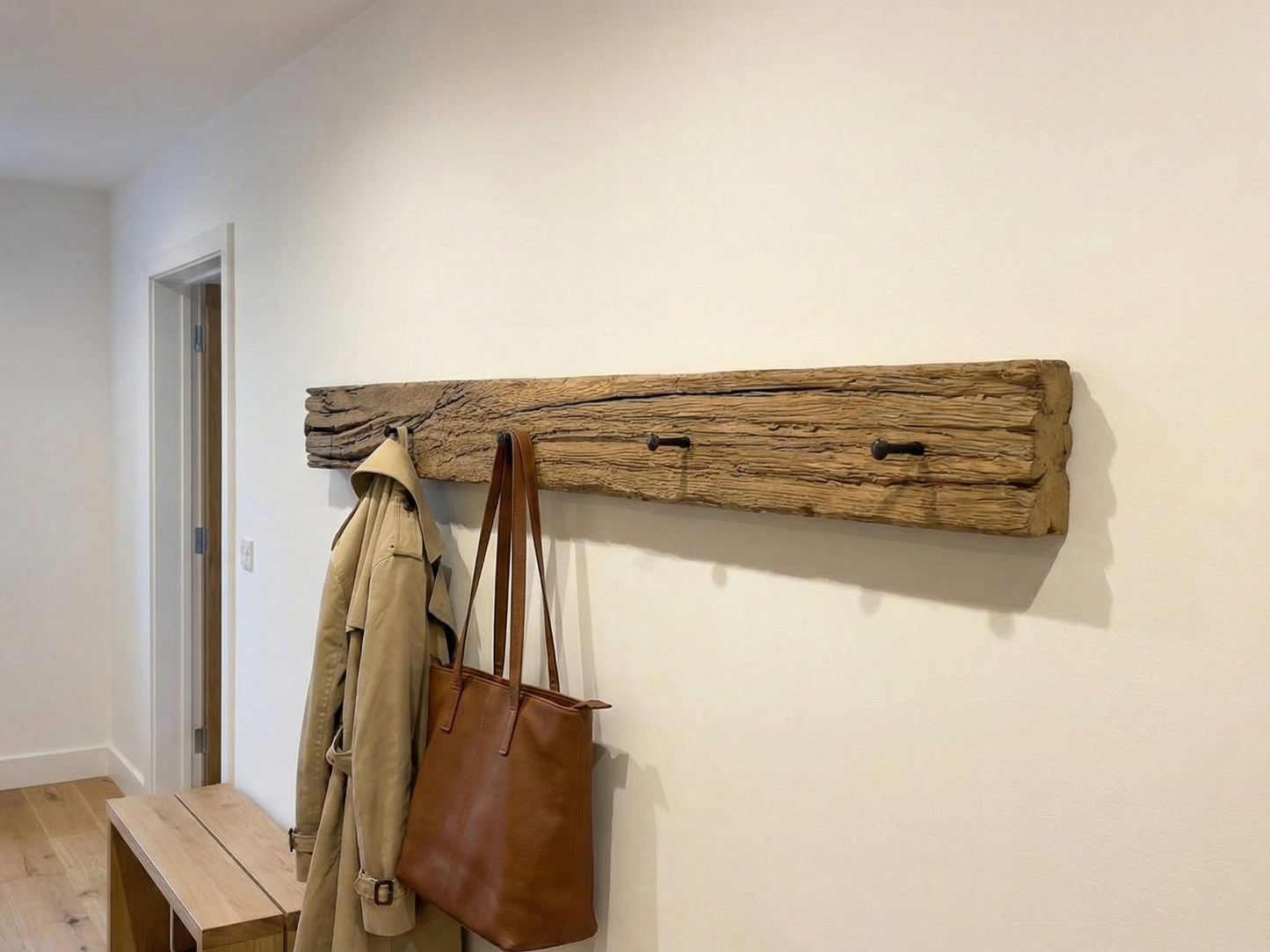 Reclaimed Wood Coat Hanger | Rustic Hanger with Hooks