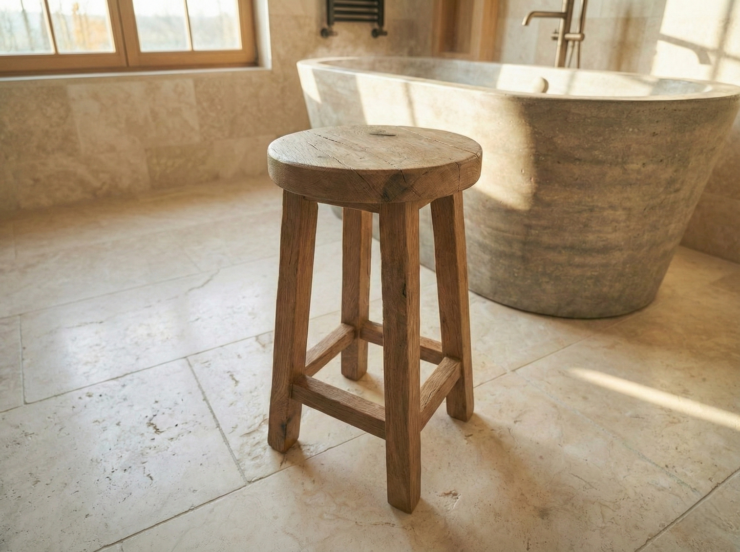 Reclaimed Wood Bathroom Stool | Unique Livingroom Bench