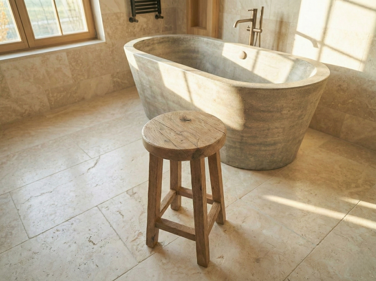 Reclaimed Wood Bathroom Stool | Unique Livingroom Bench