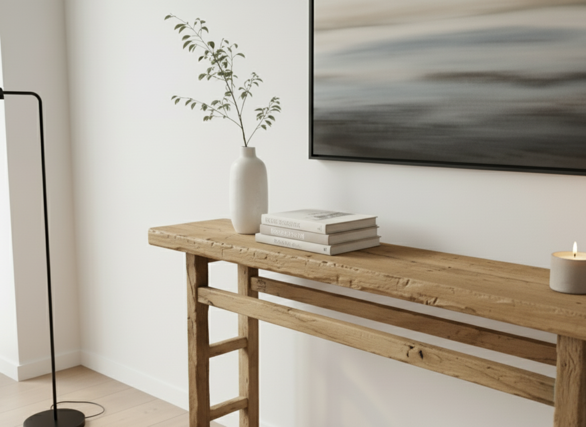 Slim Console Table in Solid Oak | Rustic Entryway Table