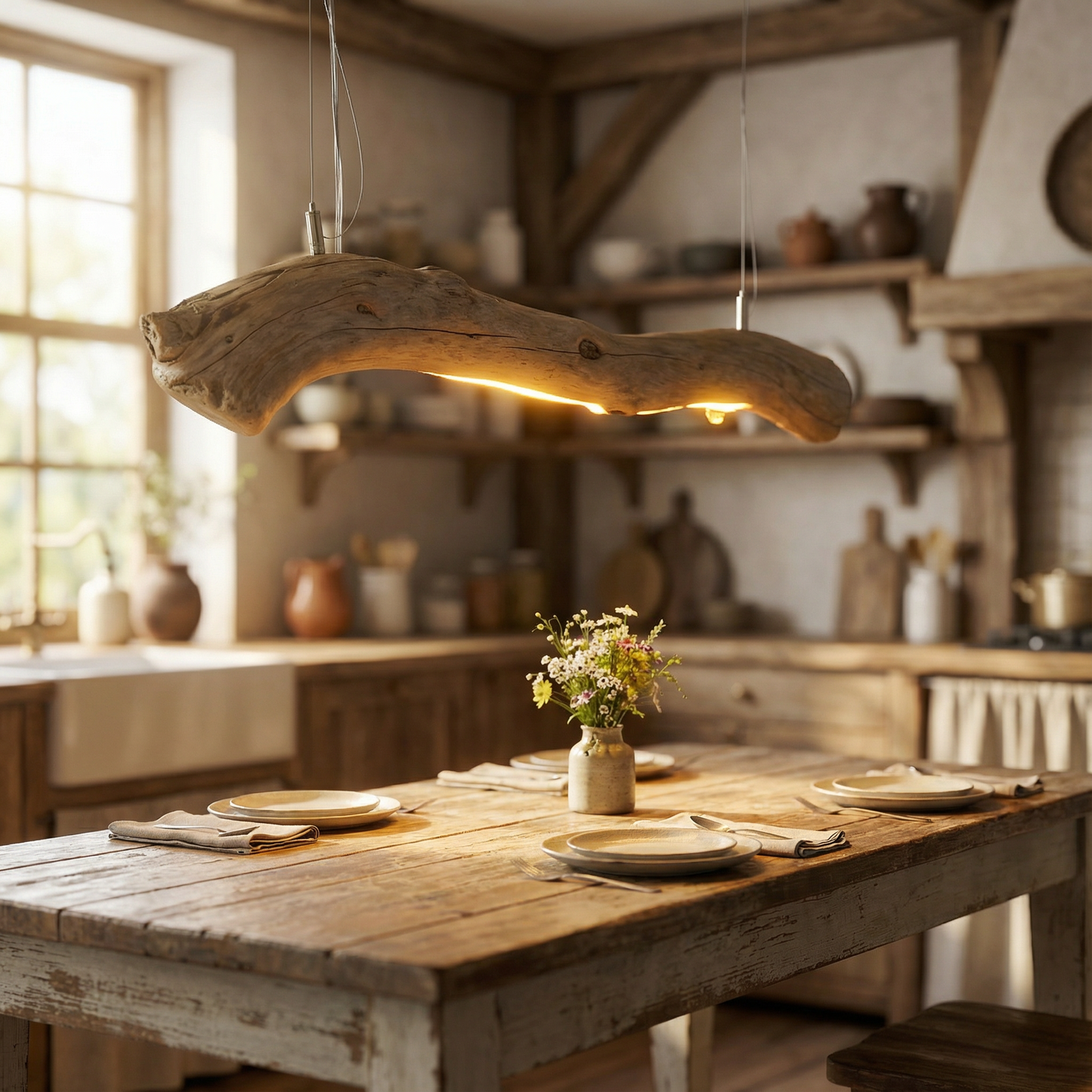 Driftwood Branch Chandelier | Rustic Wooden Ceiling Light