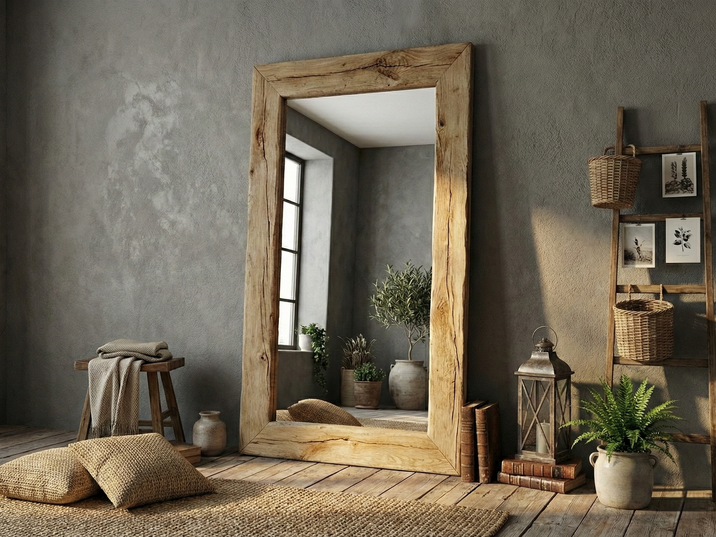 Custom Solid Wood Wall Mirror | Mid Century Rustic Decor