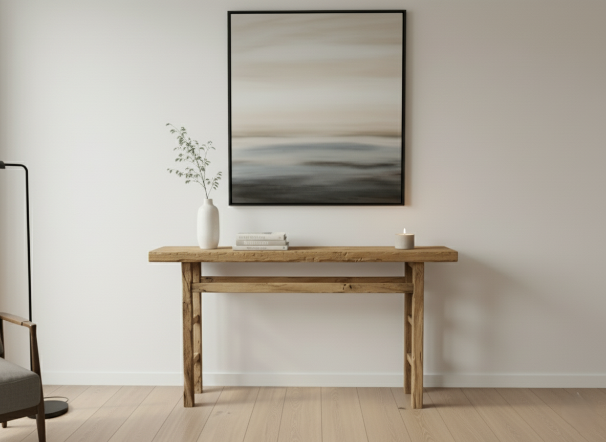 Slim Console Table in Solid Oak | Rustic Entryway Table