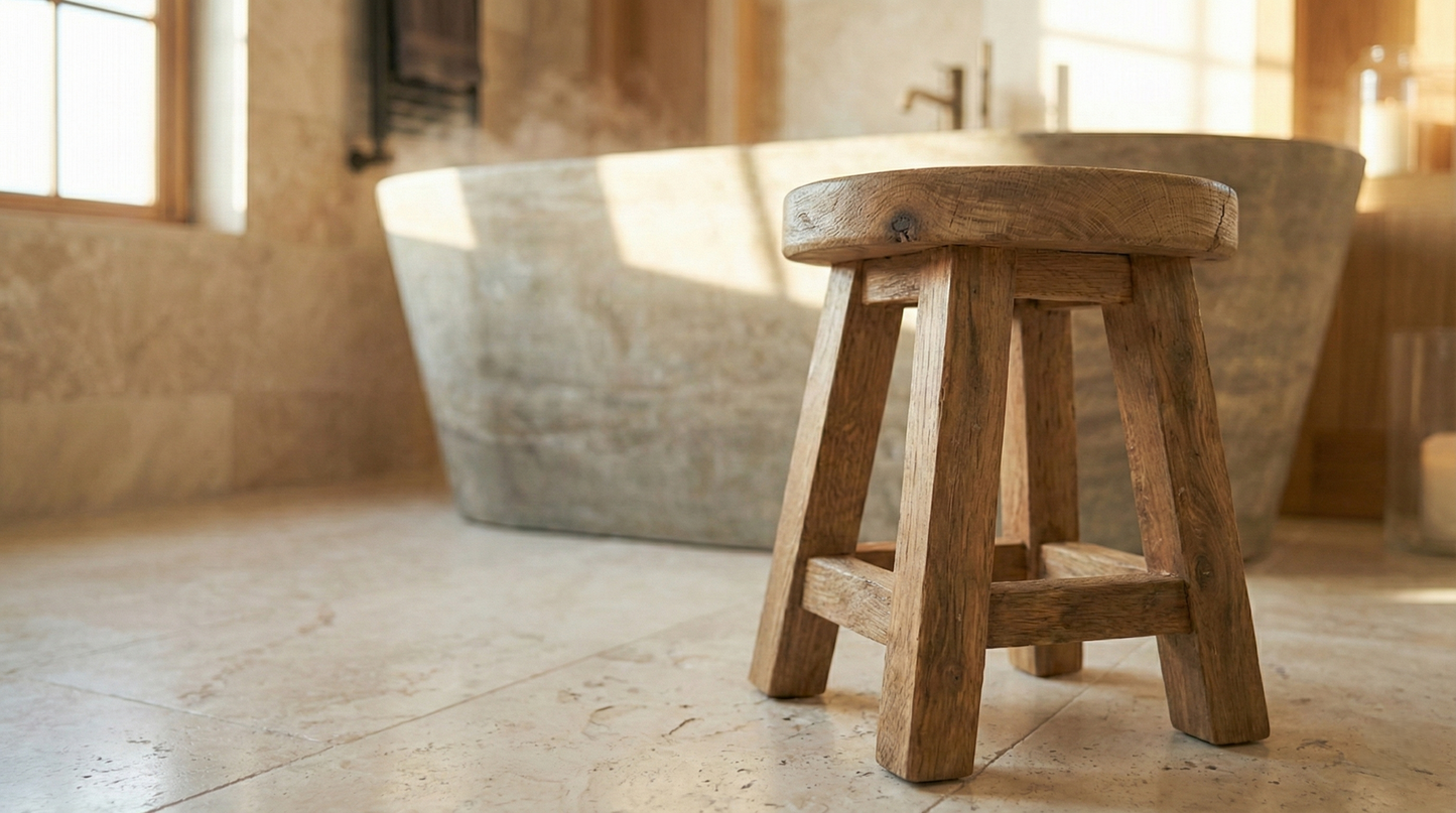 Reclaimed Wood Bathroom Stool | Unique Livingroom Bench