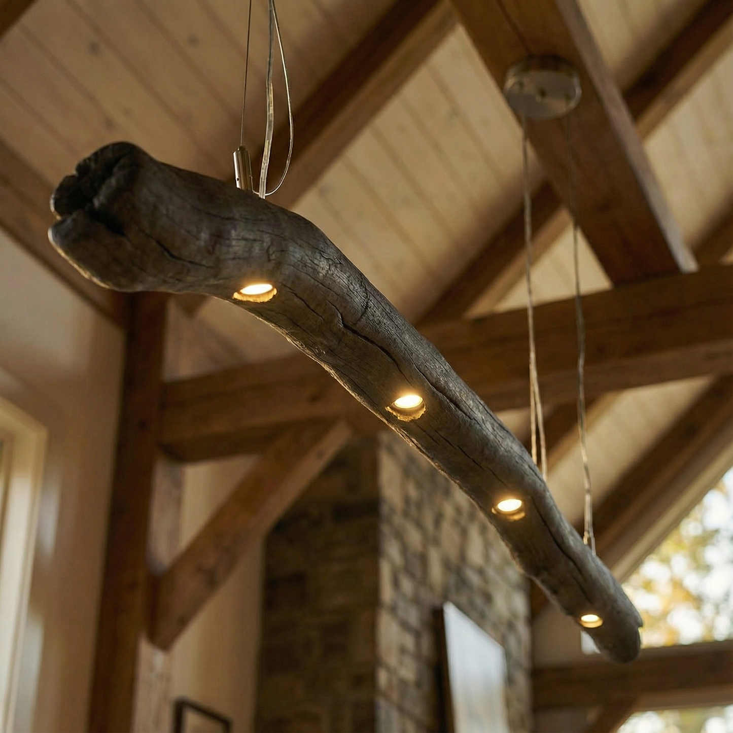 Driftwood Yakisugi Style Lamp | Rustic Wooden Chandelier