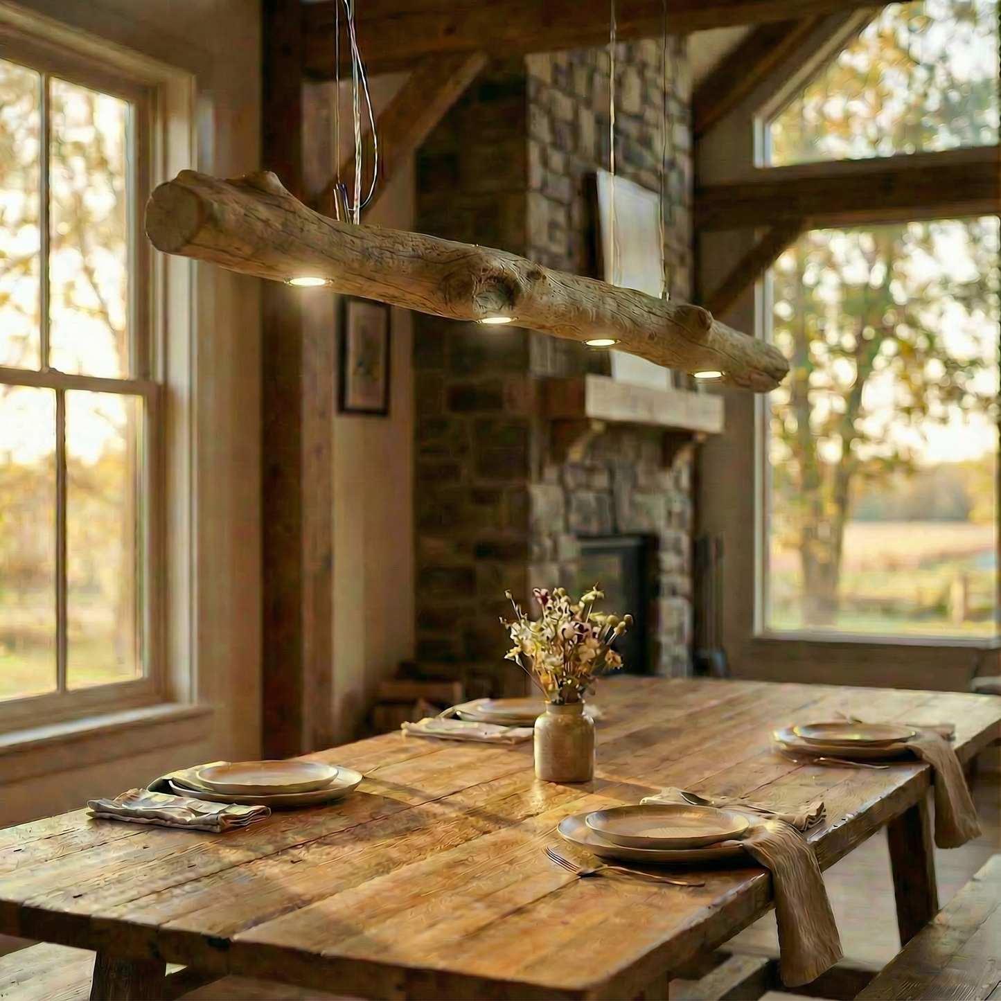 Wooden Pendant Lighting | Driftwood Ceiling Lamp for Kitchen Island
