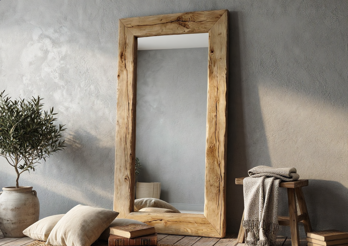 Custom Solid Wood Wall Mirror | Mid Century Rustic Decor