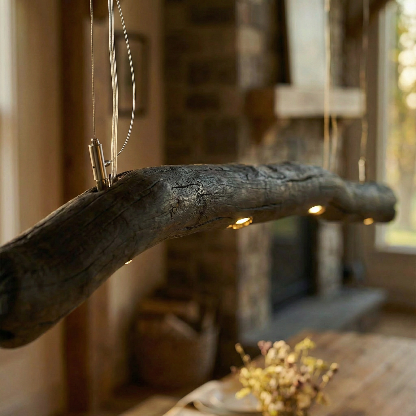 Driftwood Yakisugi Style Lamp | Rustic Wooden Chandelier