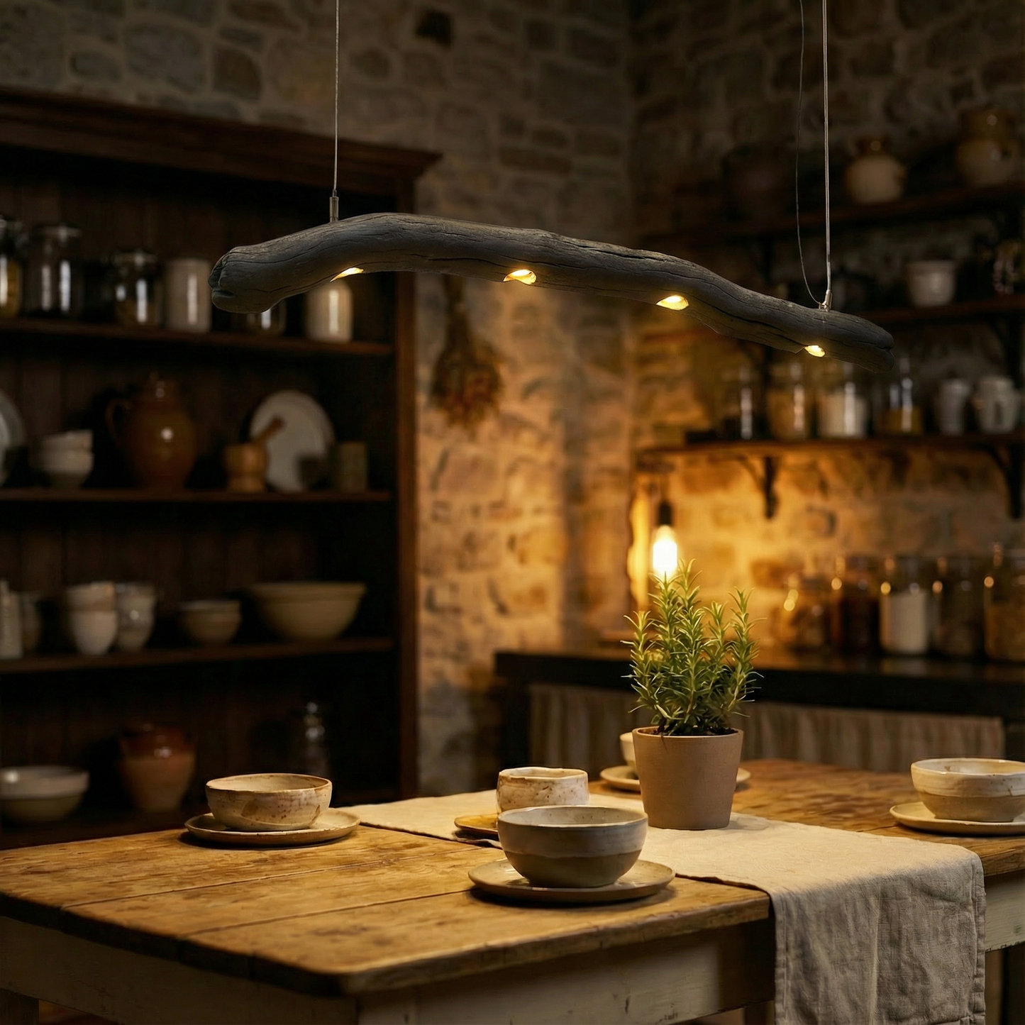 Driftwood Yakisugi Style Lamp | Rustic Wooden Chandelier