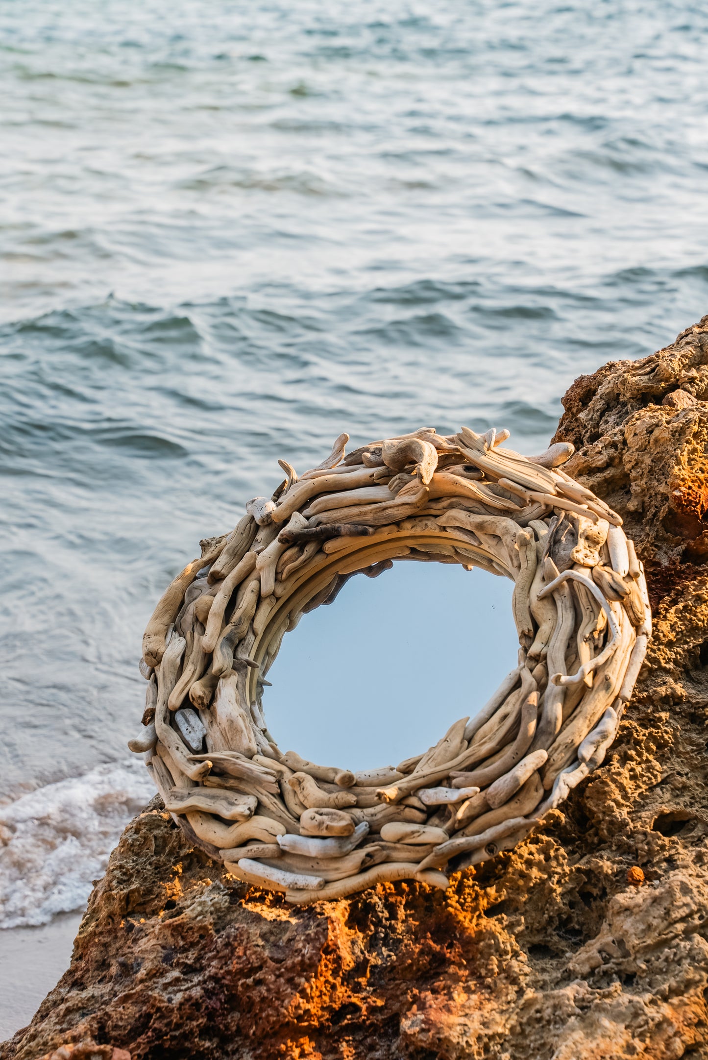 Driftwood Round Mirror | Coastal Rustic Wall Mirror
