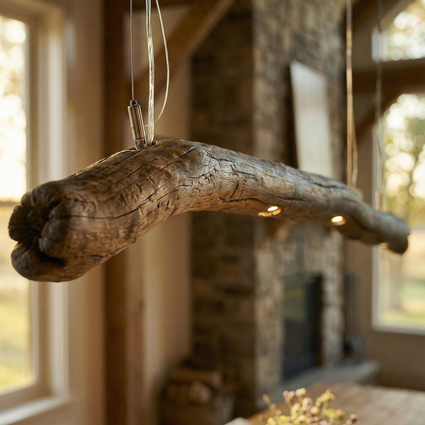 Driftwood Yakisugi Style Lamp | Rustic Wooden Chandelier