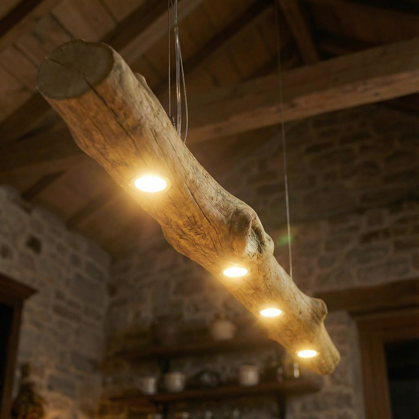 Wooden Pendant Lighting | Driftwood Ceiling Lamp for Kitchen Island
