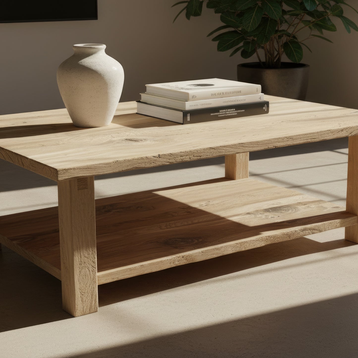 Solid Wood Coffee Table with Shelf