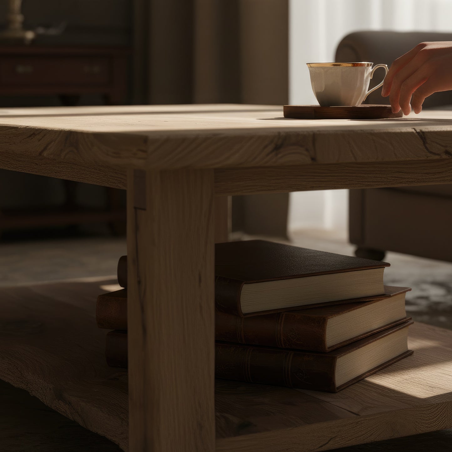Solid Wood Coffee Table with Shelf