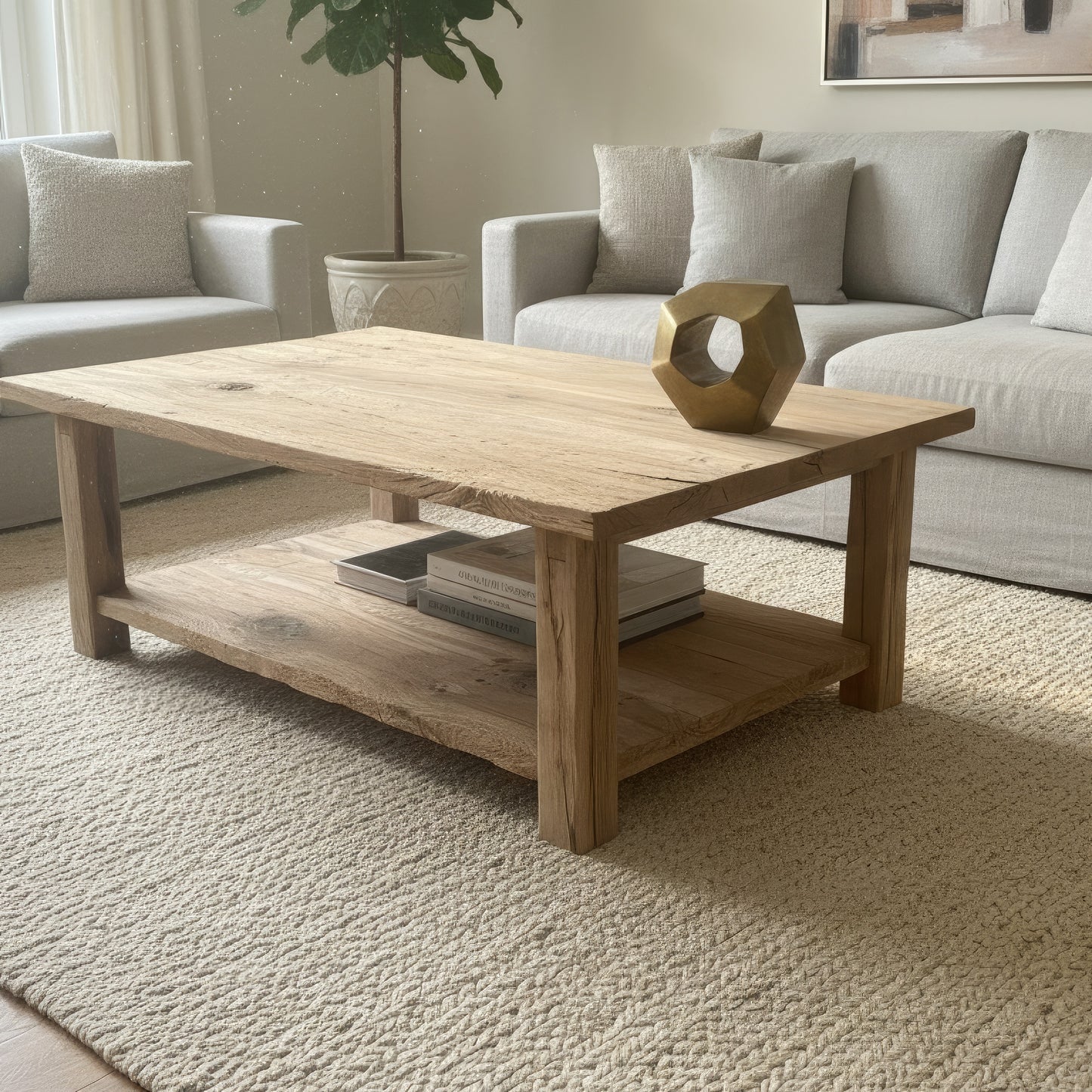 Solid Wood Coffee Table with Shelf