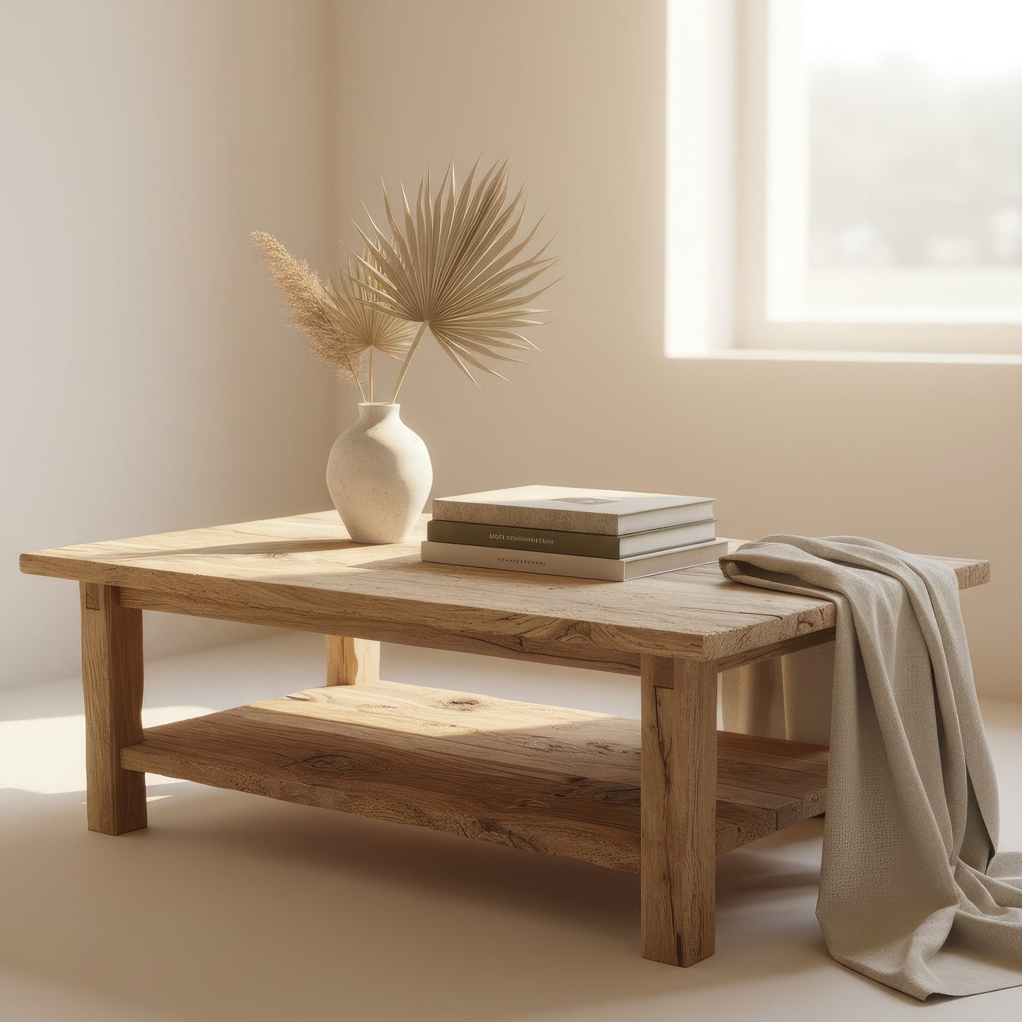 Solid Wood Coffee Table with Shelf