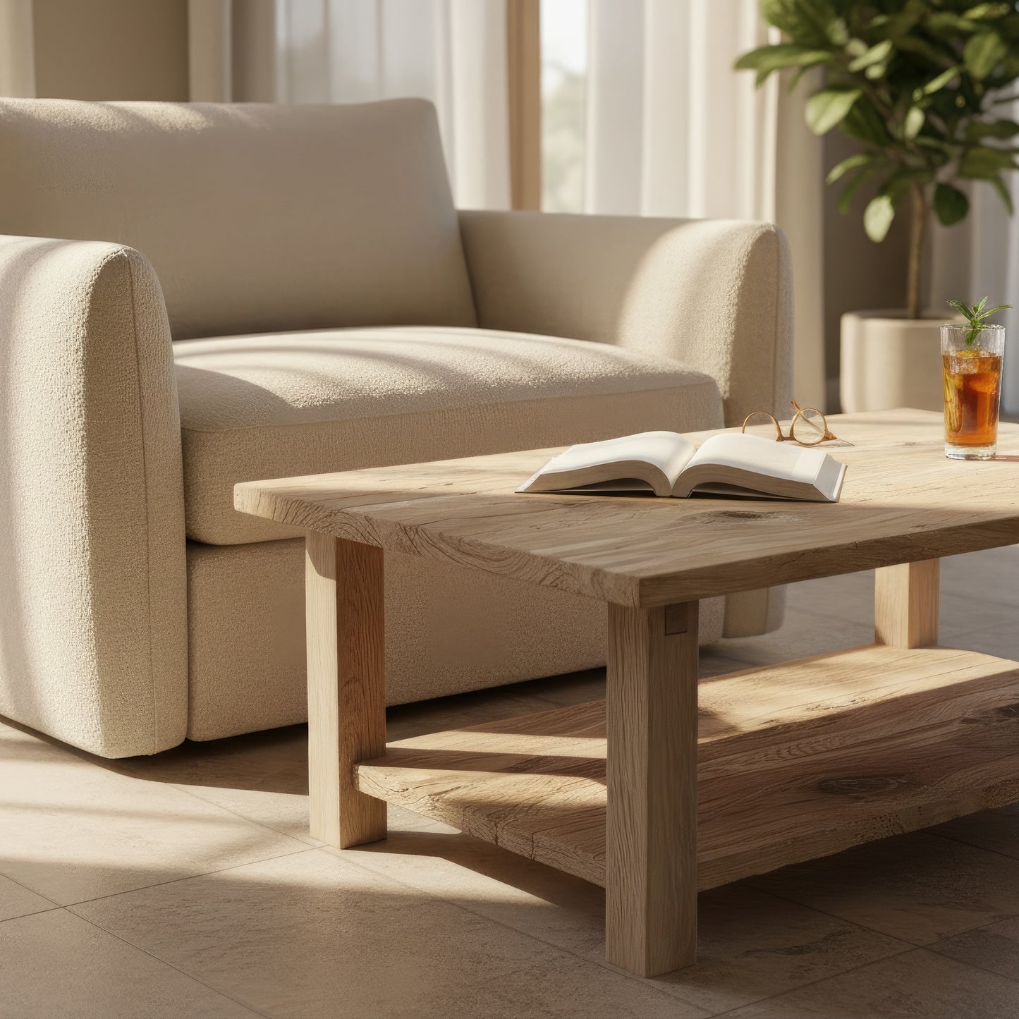 Solid Wood Coffee Table with Shelf